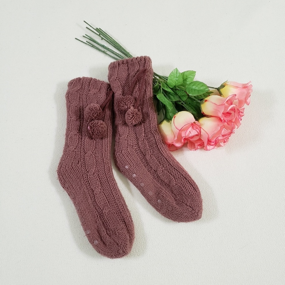 Purple Knit Fuzzy Socks